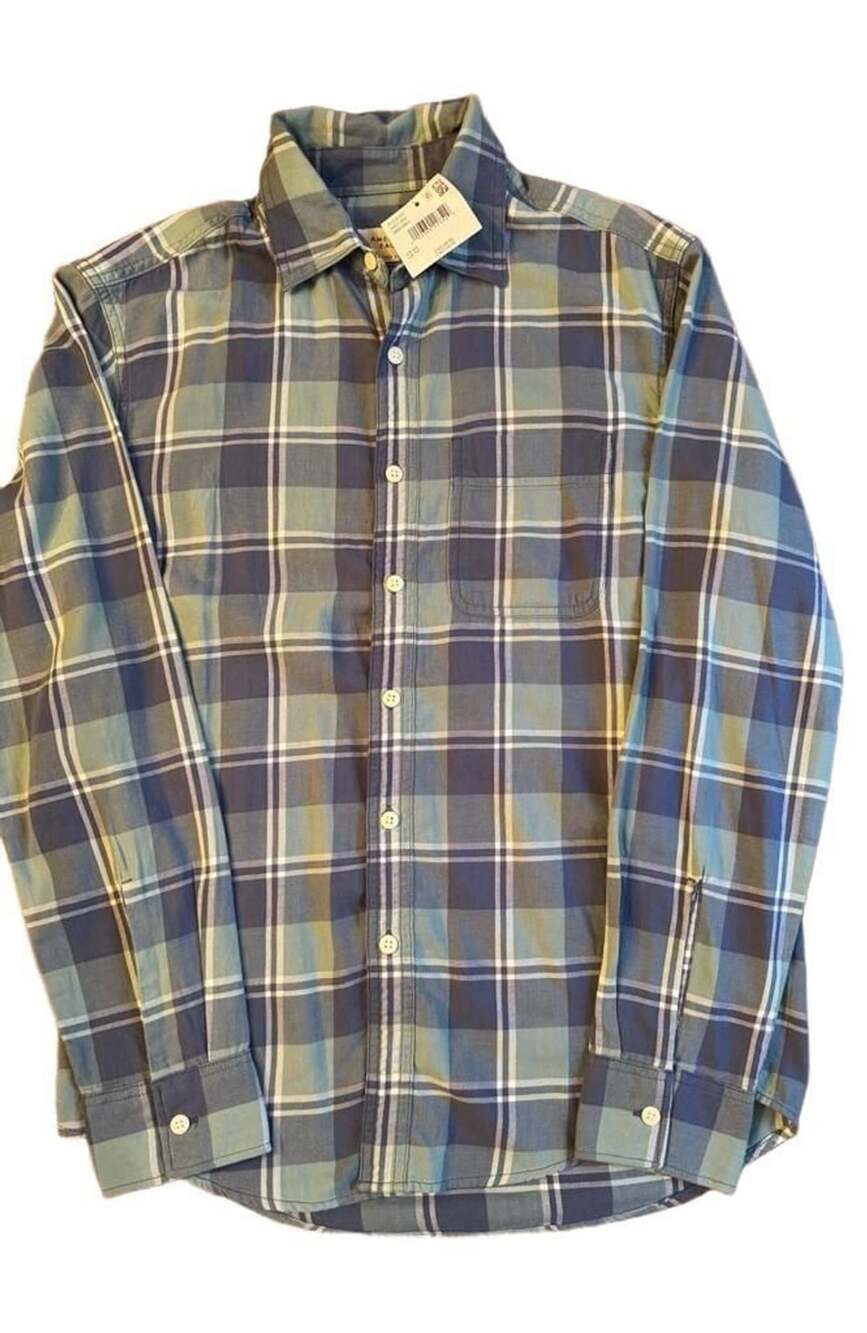 American Eagle Super Soft Blue Plaid Flannel Button-Down Shirt h1385